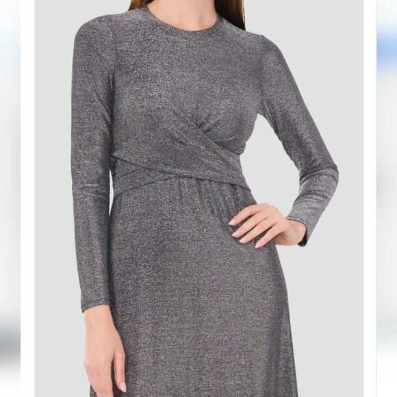 Draped Metallic Long Sleeve Maxi Dress - Picture 7 of 8